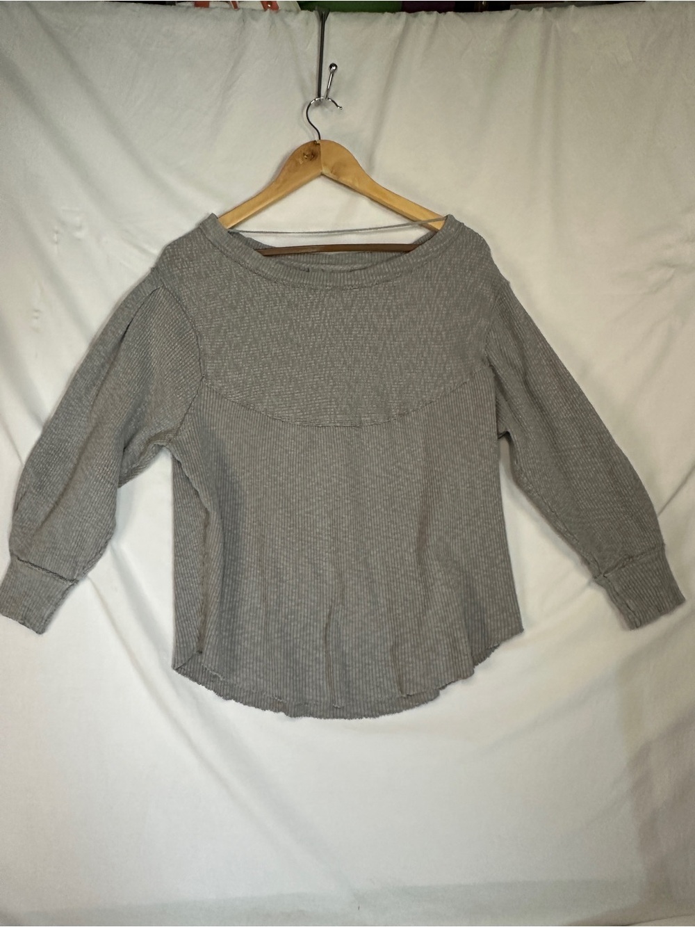 We The Free Light Gray Ribbed Knit Long Sleeve